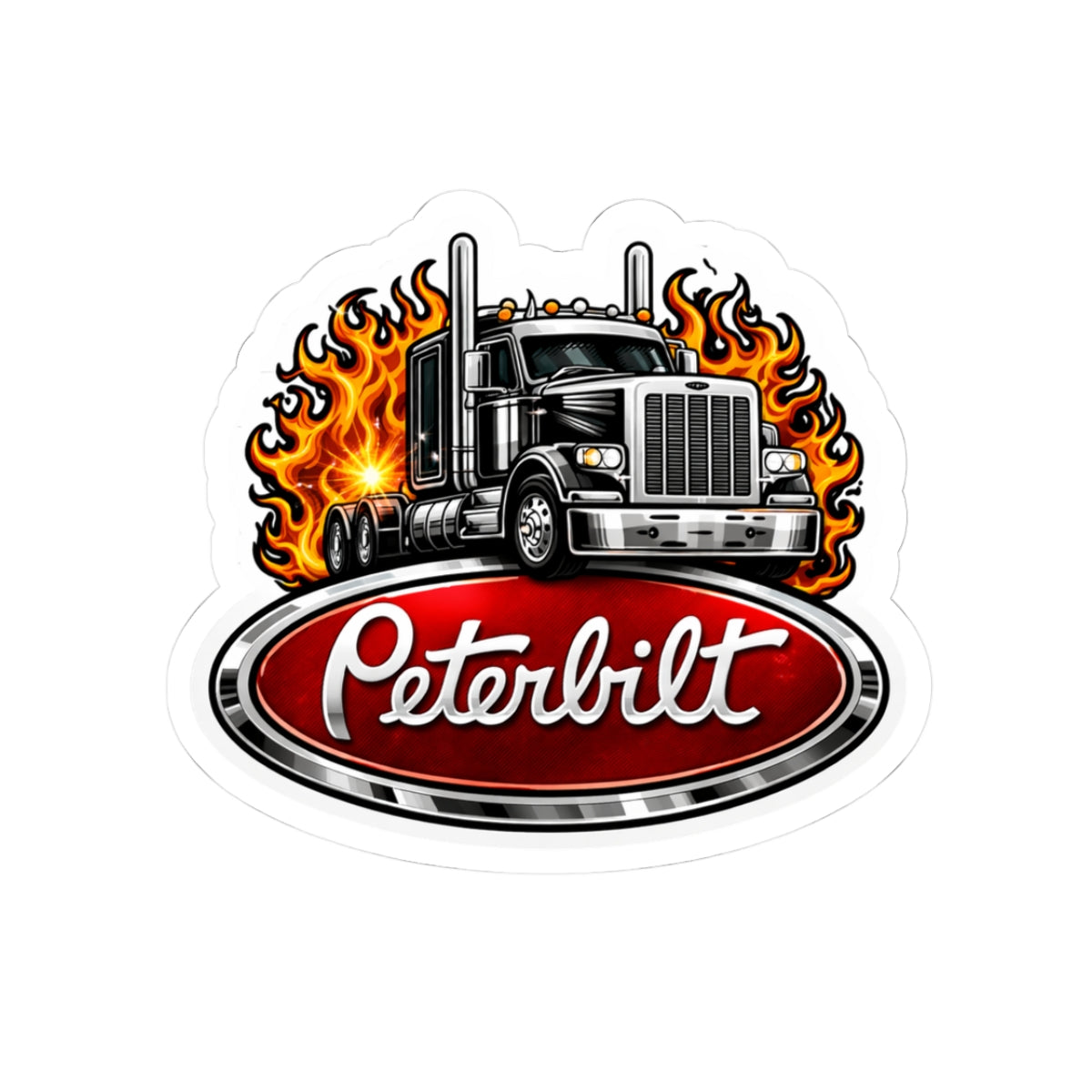 Peterbilt Flame Truck Sticker — Kiss-Cut Truck Logo Decal