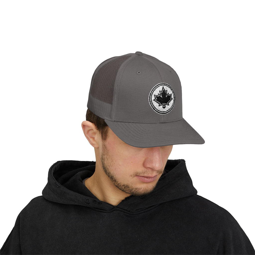 Distressed Maple Leaf Patch Snapback Cap | Trucker Hat, Canadian Leaf Emblem