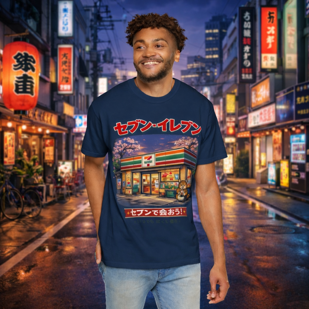 7 Eleven Japanese Convenience Store T-Shirt | Cherry Blossom Illustration