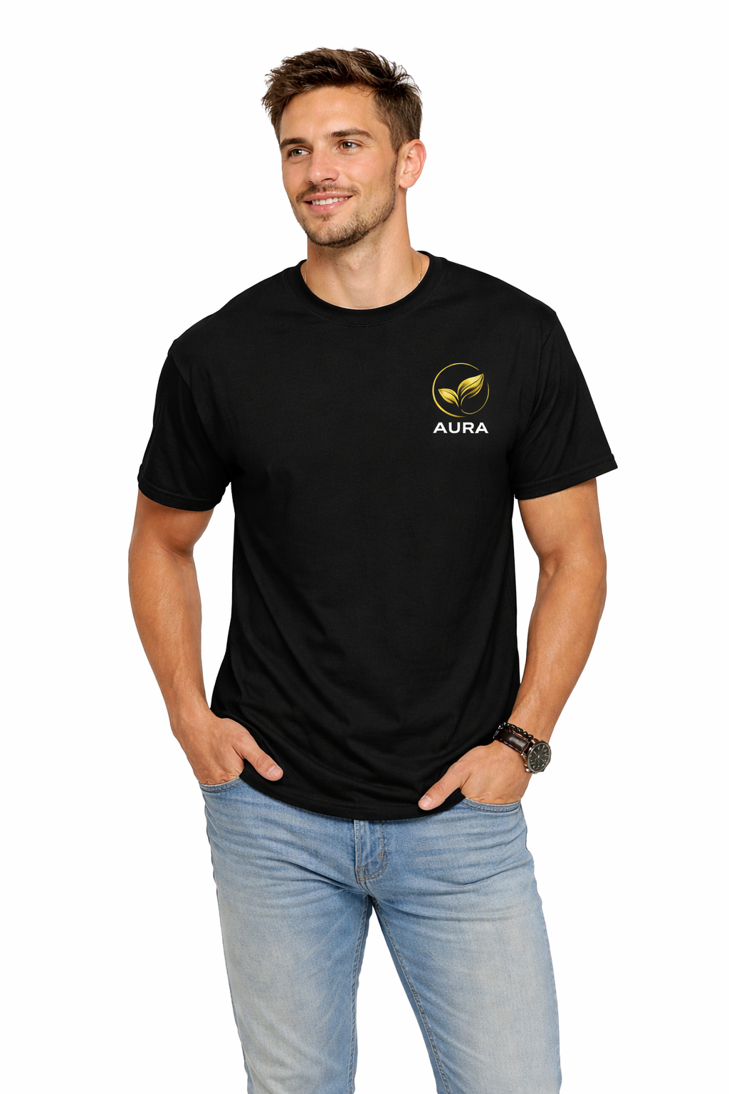 Aura Leaf Logo T-Shirt Minimal Botanical Emblem Tee