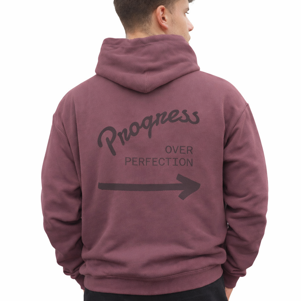 Progress Over Perfection Hoodie, Motivational Sweatshirt, Casual Wear, Gift for Him, Comfortable Outerwear, Everyday Style