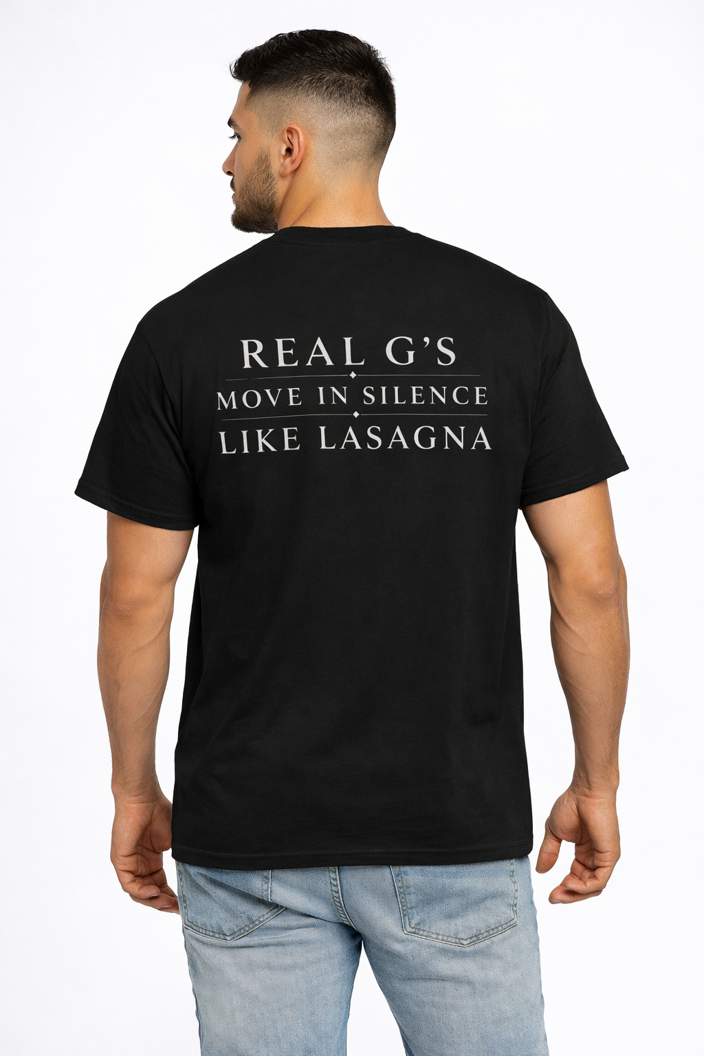 T-Shirt — "Real G's Move in Silence Like Lasagna" Minimal Graphic Tee