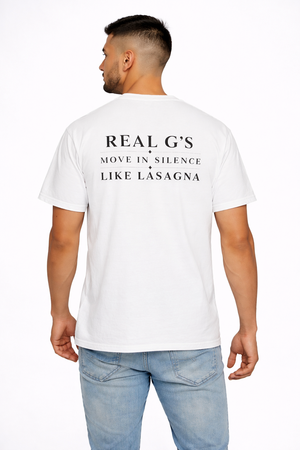 T-Shirt — "Real G's Move in Silence Like Lasagna" Minimal Graphic Tee