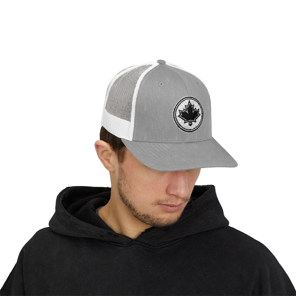Distressed Maple Leaf Patch Snapback Cap | Trucker Hat, Canadian Leaf Emblem