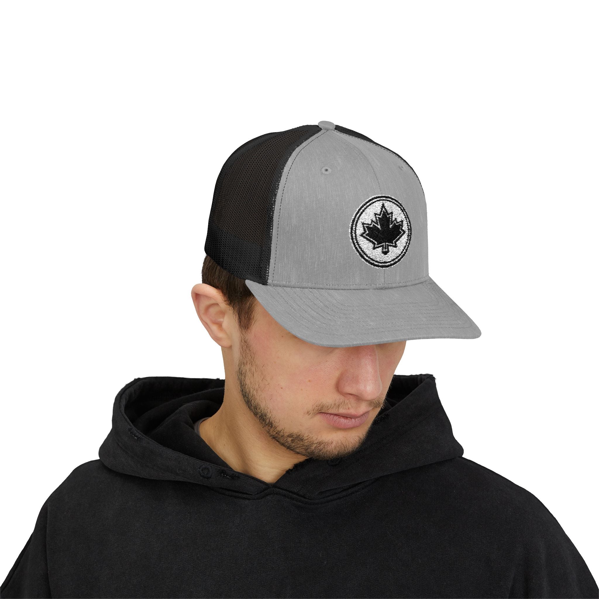 Distressed Maple Leaf Patch Snapback Cap | Trucker Hat, Canadian Leaf Emblem